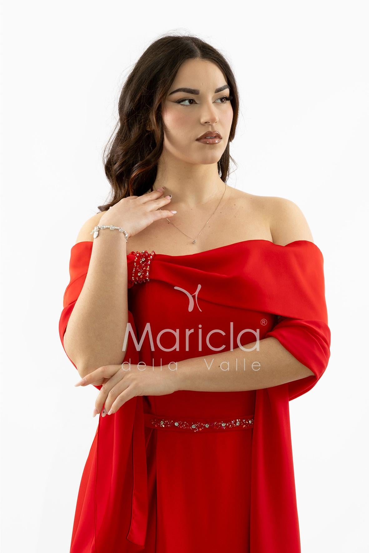abito lungo scollo omerale strass SH827AL ROSSO SHARON 