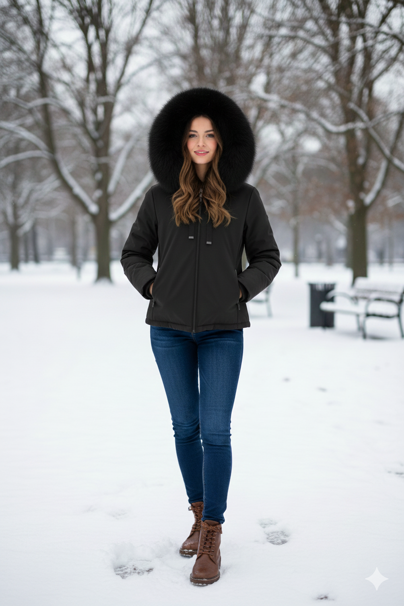 giaccone spalmato medio con cappuccio in pelliccia PH979 NERO PEGGY HO 