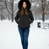 giaccone spalmato medio con cappuccio in pelliccia PH979 NERO PEGGY HO 