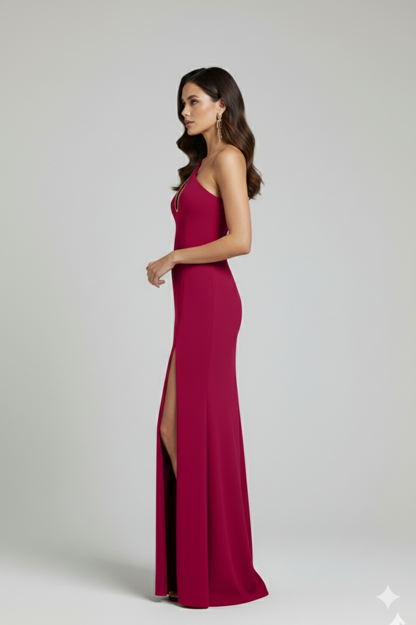 Abito monospalla con scollatura a goccia e spacco ANT61105KU ORCHIDEA ANTILLE ELEGANCE 