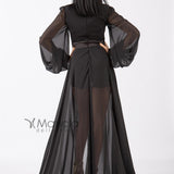 Abito lungo con spacco e fascia glitter MVV42361 NERO MARIA VITTORIA VINCI 