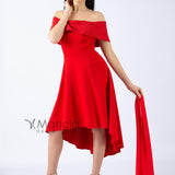 Abito rosso con scollo a barca e strass JC34363 ROSSO MARICLA ELEGANCE 