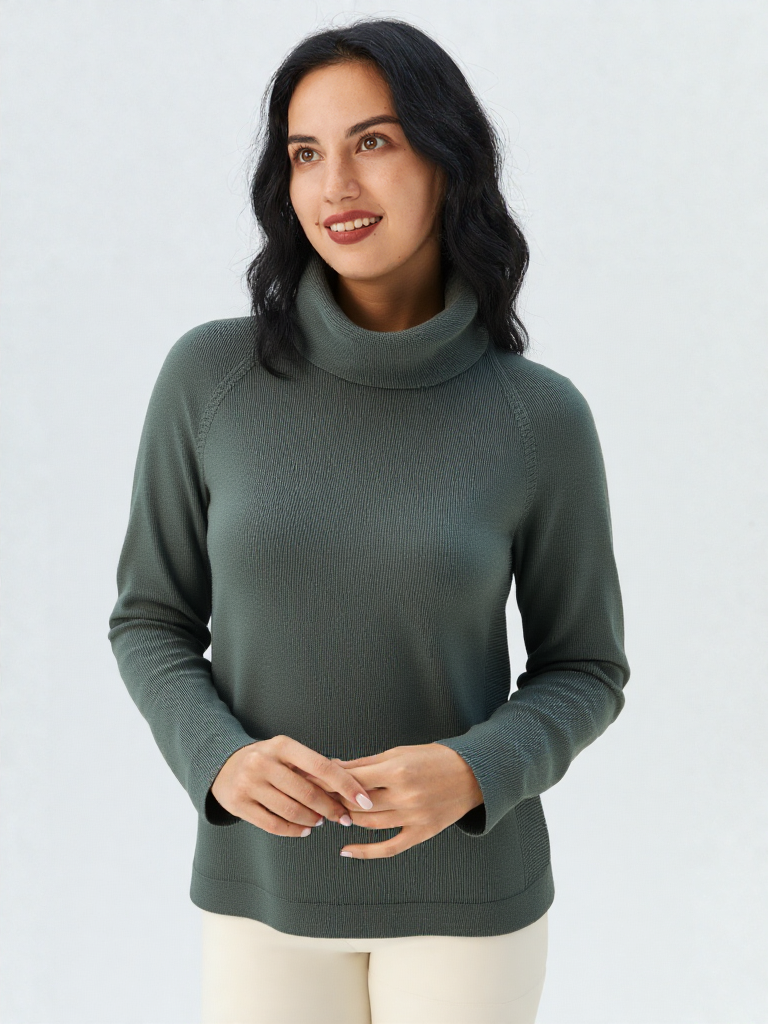 Maglia 100% lana  collo alto CF4405 VERDE CARLA FERRONI 