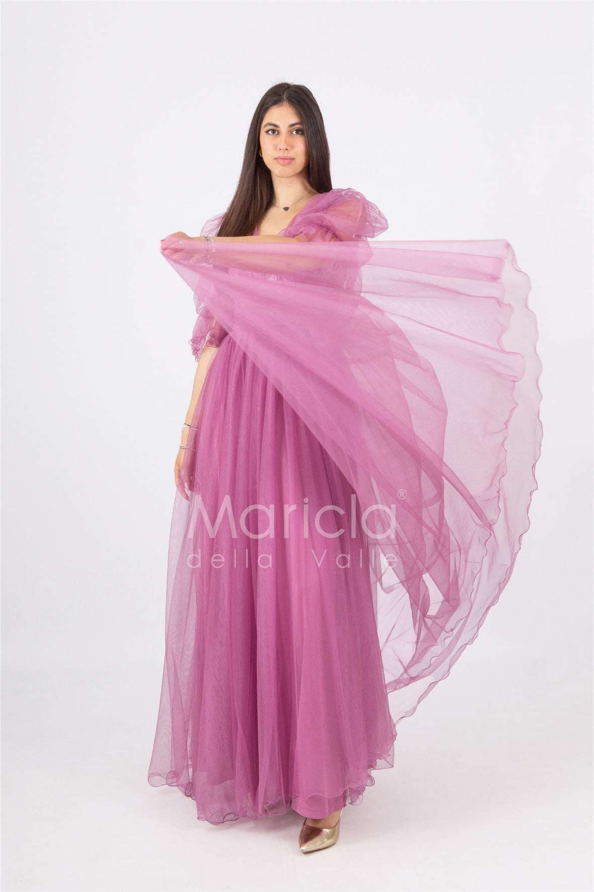 abito lungo  toulle corpetto ricamato JC34873 CIPOLLA MARICLA ELEGANCE 