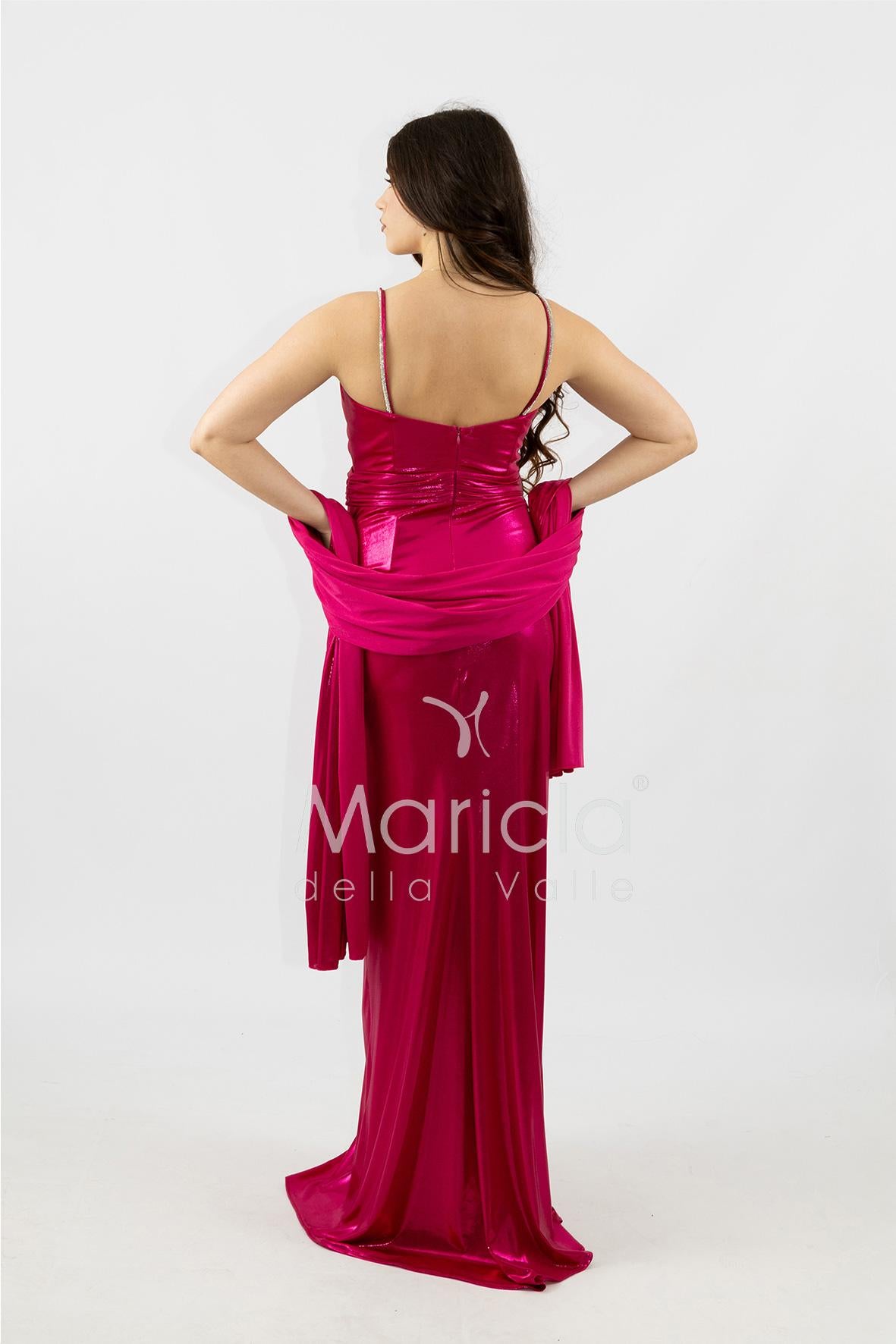 abito lungo drappeggiato effetto bagnato JC35251 FUCSIA MARICLA ELEGANCE 