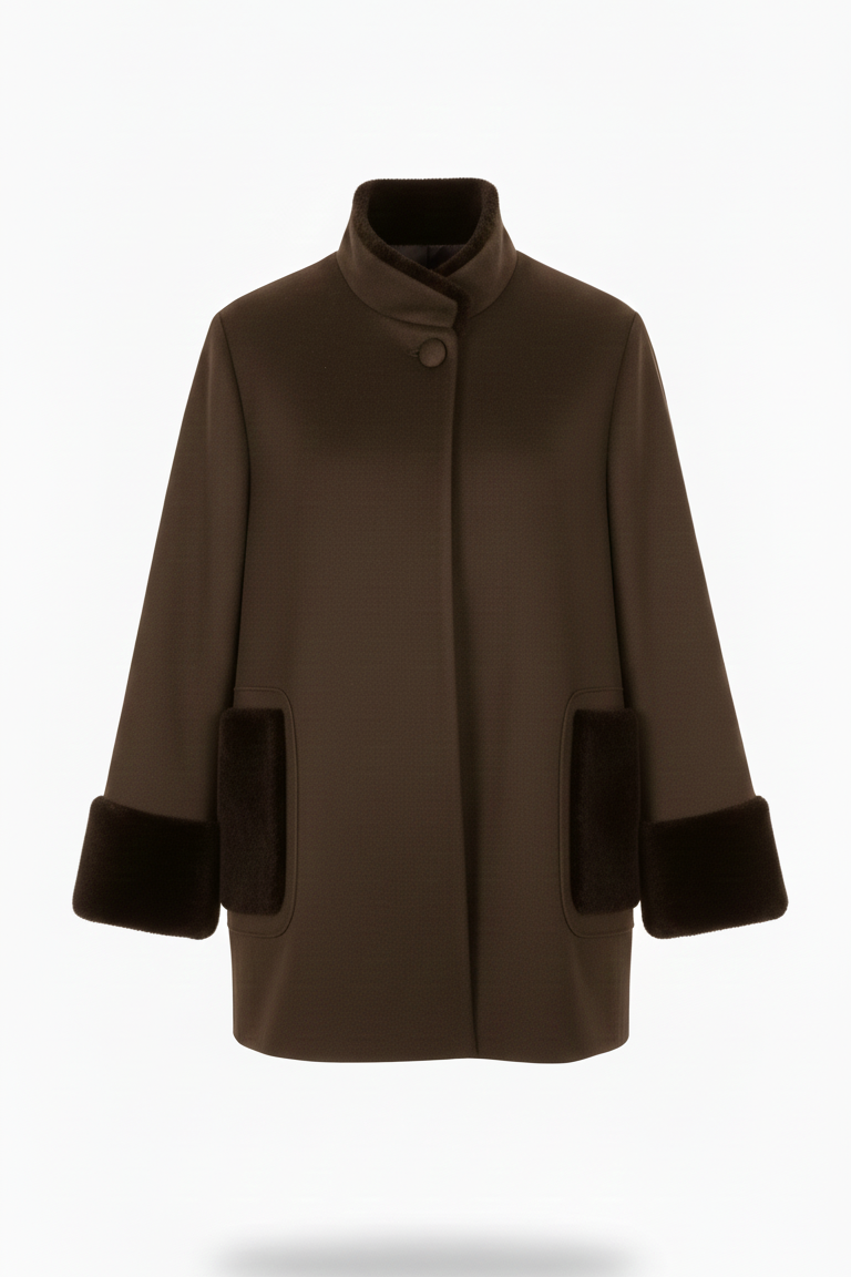 Cappotto con manicotti in pelliccia ROMI2734 MORO MARICLA 