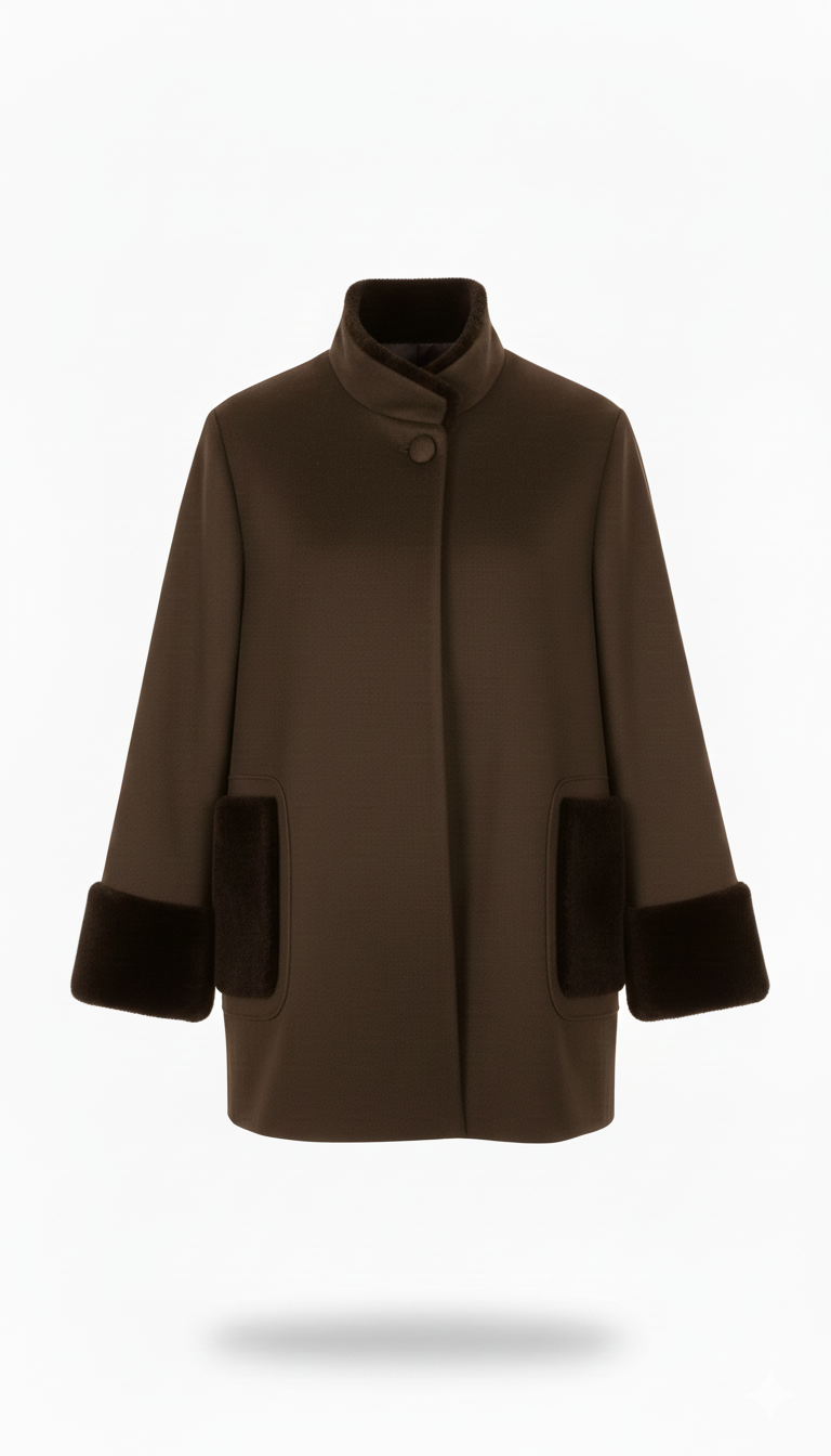 Cappotto con manicotti in pelliccia ROMI2734 MORO MARICLA 