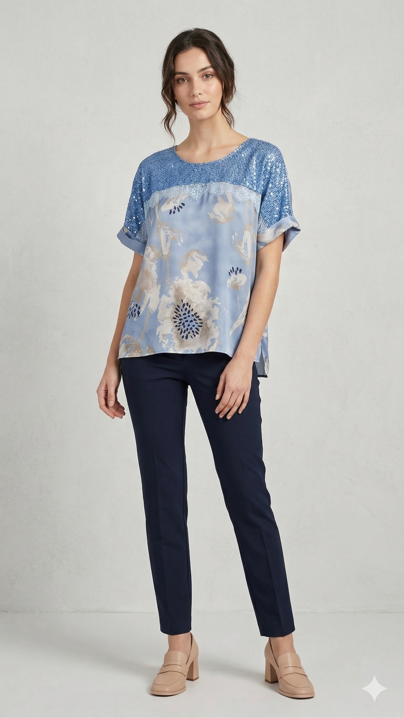 casacca con pizzo e fantasia LIB26158 CELESTE MARICLA 