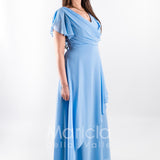 abito lungo chiffon con spilla gioiello JC35164 CELESTE MARICLA ELEGANCE 