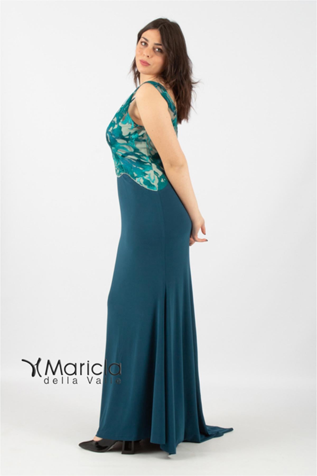Abito lungo ricamo MARICLA77AB PETROLIO MARICLA ELEGANCE 