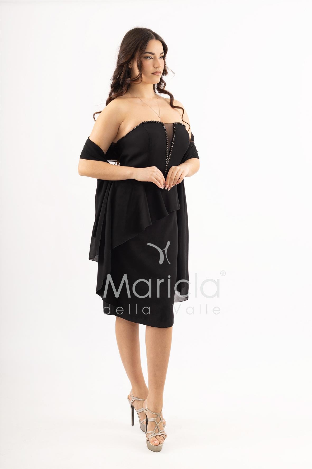 abito midi con rouche SH605AC NERO SHARON 