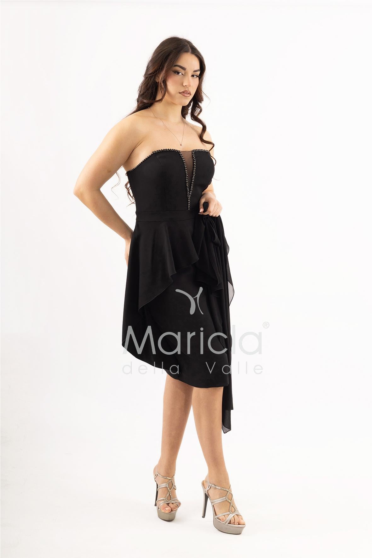 abito midi con rouche SH605AC NERO SHARON 