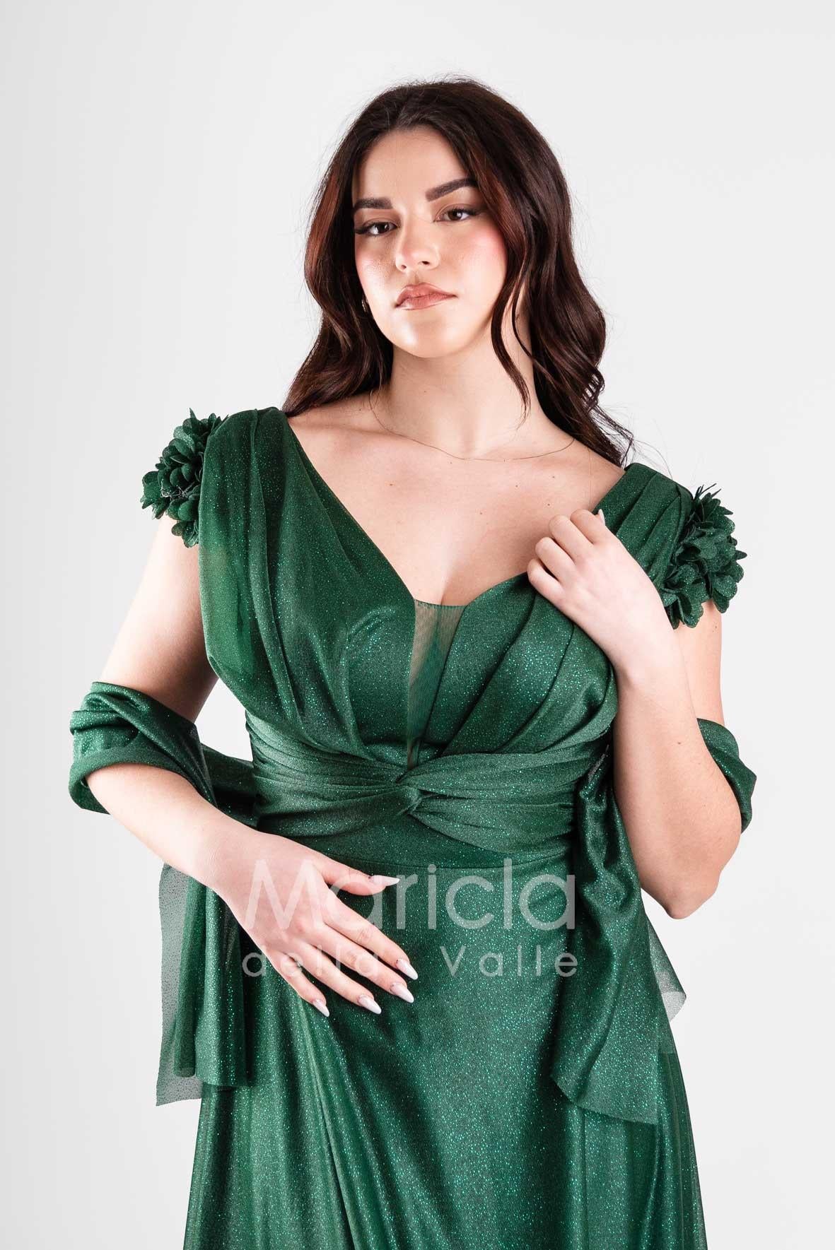 abito glitter con fiore spalla GC30 VERDE GIGLI CERIMONIA 