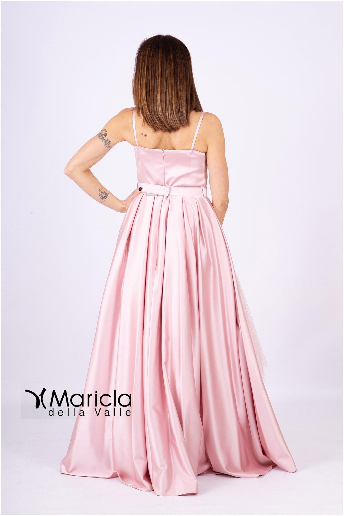 ampio scollo cuore cintura RG3502 ROSA GIGLI CERIMONIA 