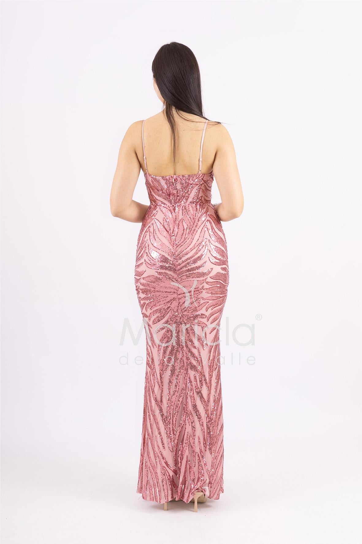 abito lungo paiette sirena FP512085 ROSA MARICLA ELEGANCE 