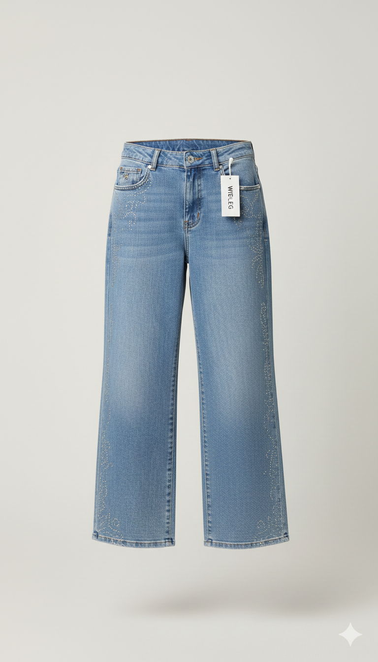 Pantalone jeans denim palazzo con strass GH1590 DENIM MARICLA 