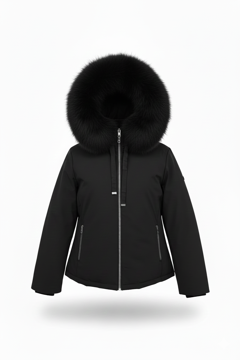 giaccone spalmato medio con cappuccio in pelliccia PH979 NERO PEGGY HO 