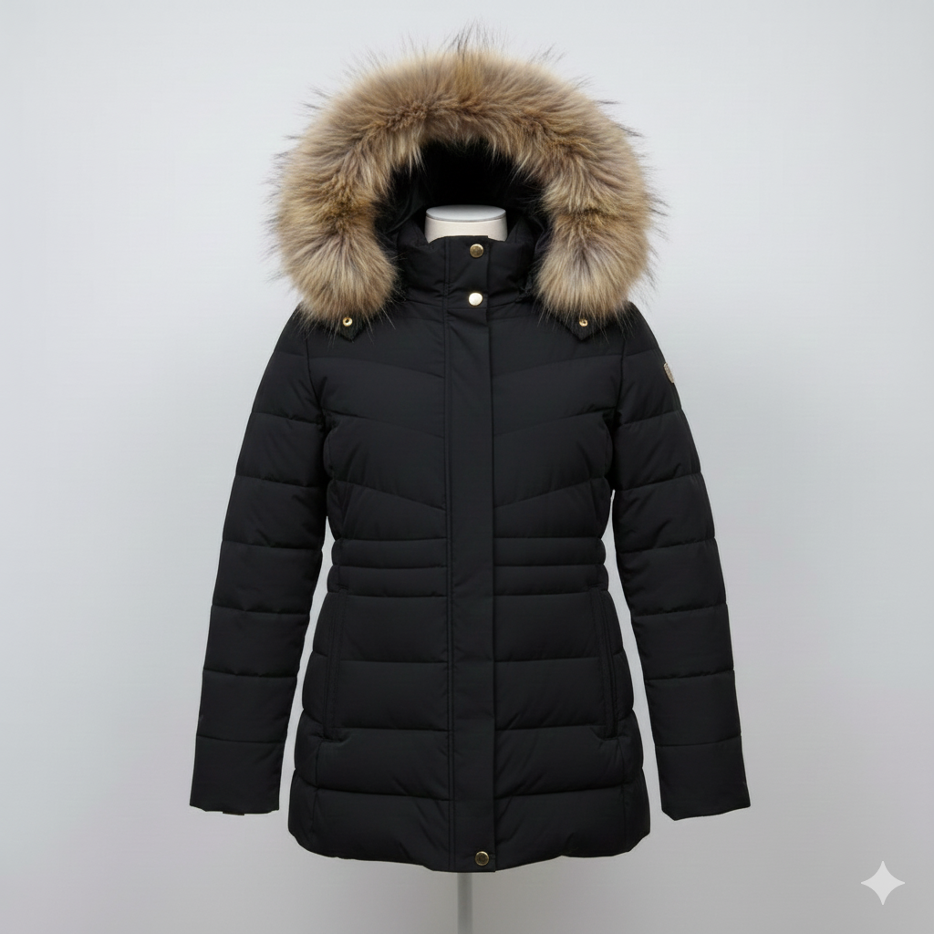 Giaccone piumino con cappuccio in pelliccia EC24132 NERO MARICLA 