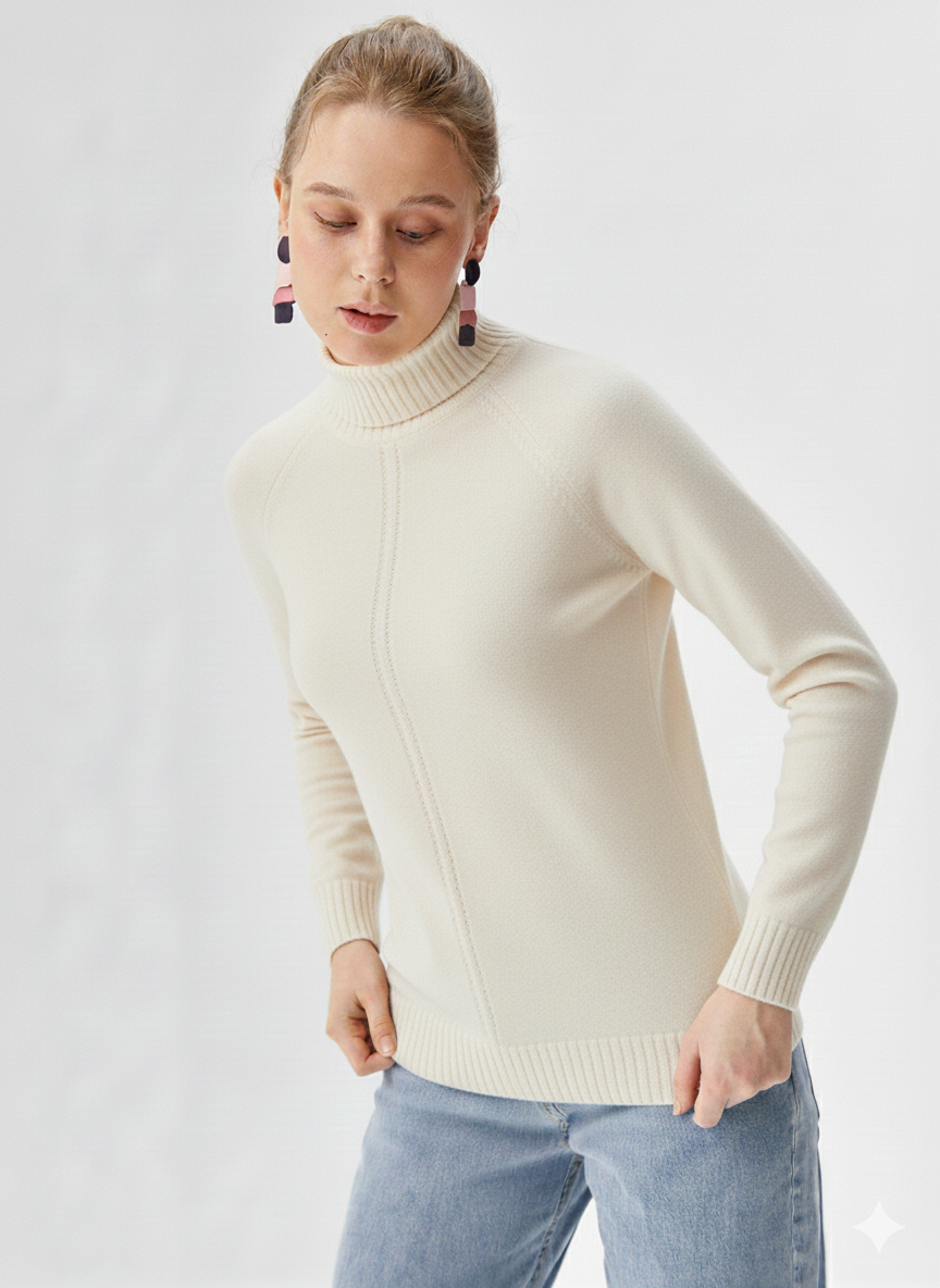 Maglia 100% lana lupetto lavorato CF4399 PANNA CARLA FERRONI 