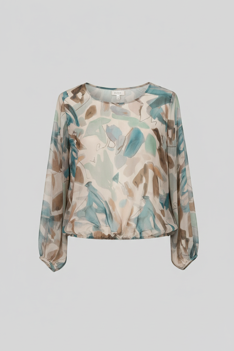 Blusa Leggera in Chiffon con Stampa Astratta Acquerello GR2040 OTTANIO MARICLA 