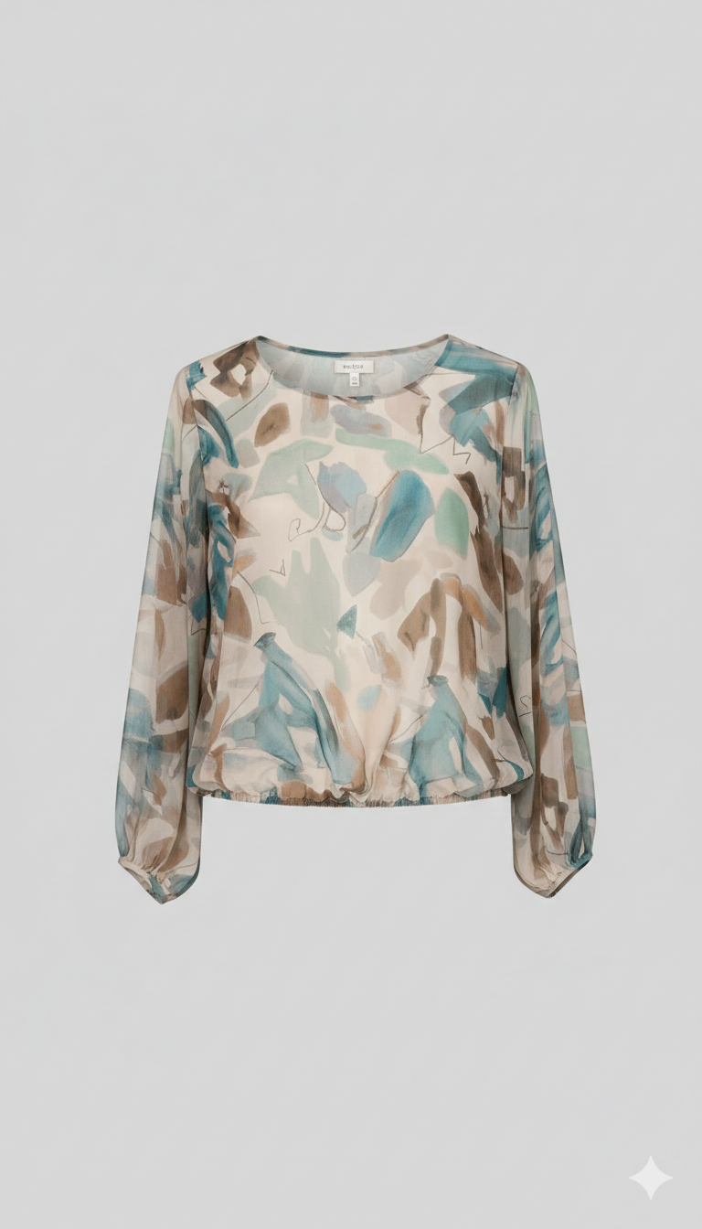 Blusa Leggera in Chiffon con Stampa Astratta Acquerello GR2040 OTTANIO MARICLA 