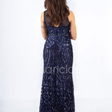 abito lungo paiette sirena RG4239 BLU GIGLI CERIMONIA 