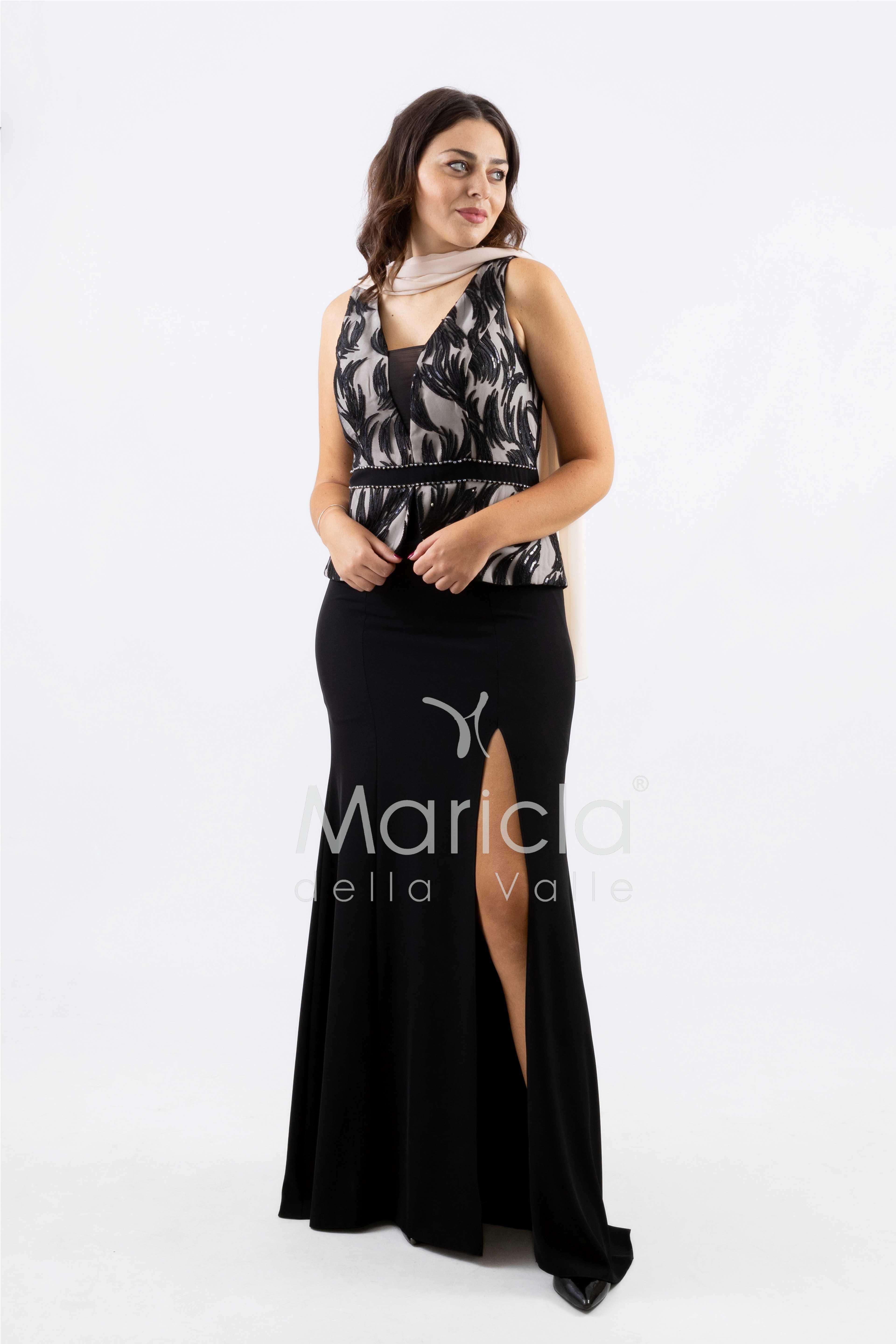 abito lungo con baschina PF316 NERO PAOLA FORTI 
