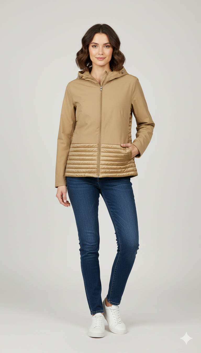 Giubbino tecnico trapuntato con cappuccio EC24110 BEIGE MARICLA 