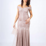 abito sirena glitterato plisse RG3637 ROSA GIGLI CERIMONIA 