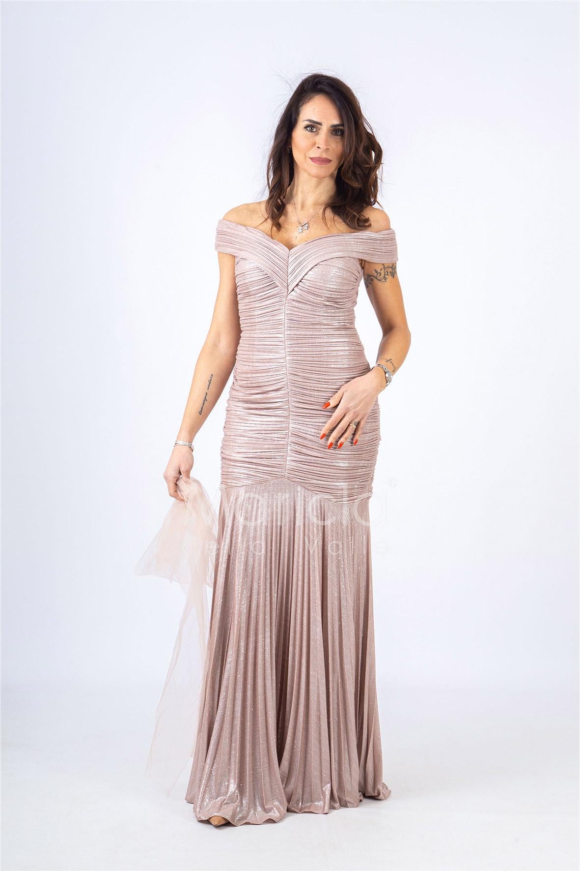 abito sirena glitterato plisse RG3637 ROSA GIGLI CERIMONIA 