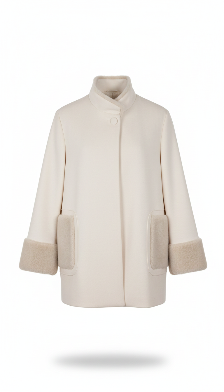 Cappotto con manicotti in pelliccia ROMI2734 PANNA MARICLA 