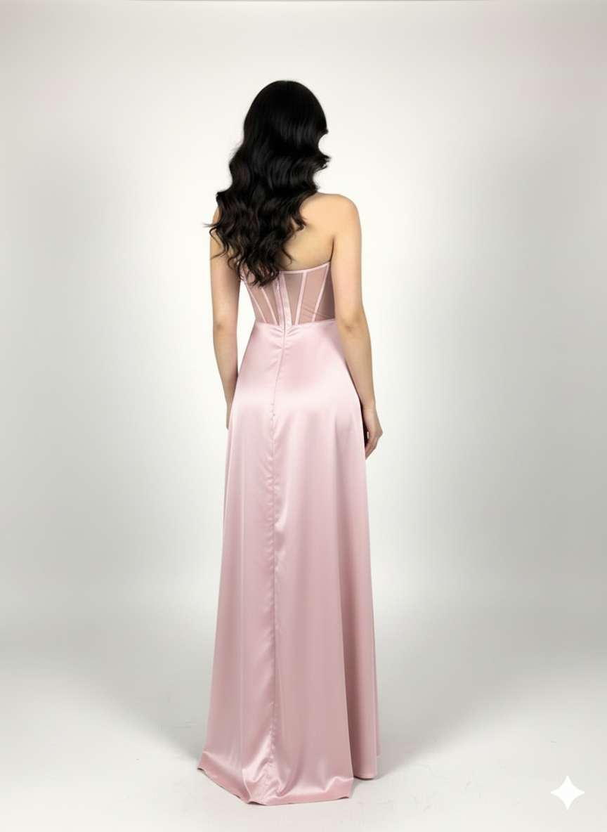 abito steccato con trasparenza e spacco HC5117 ROSA MARICLA ELEGANCE 