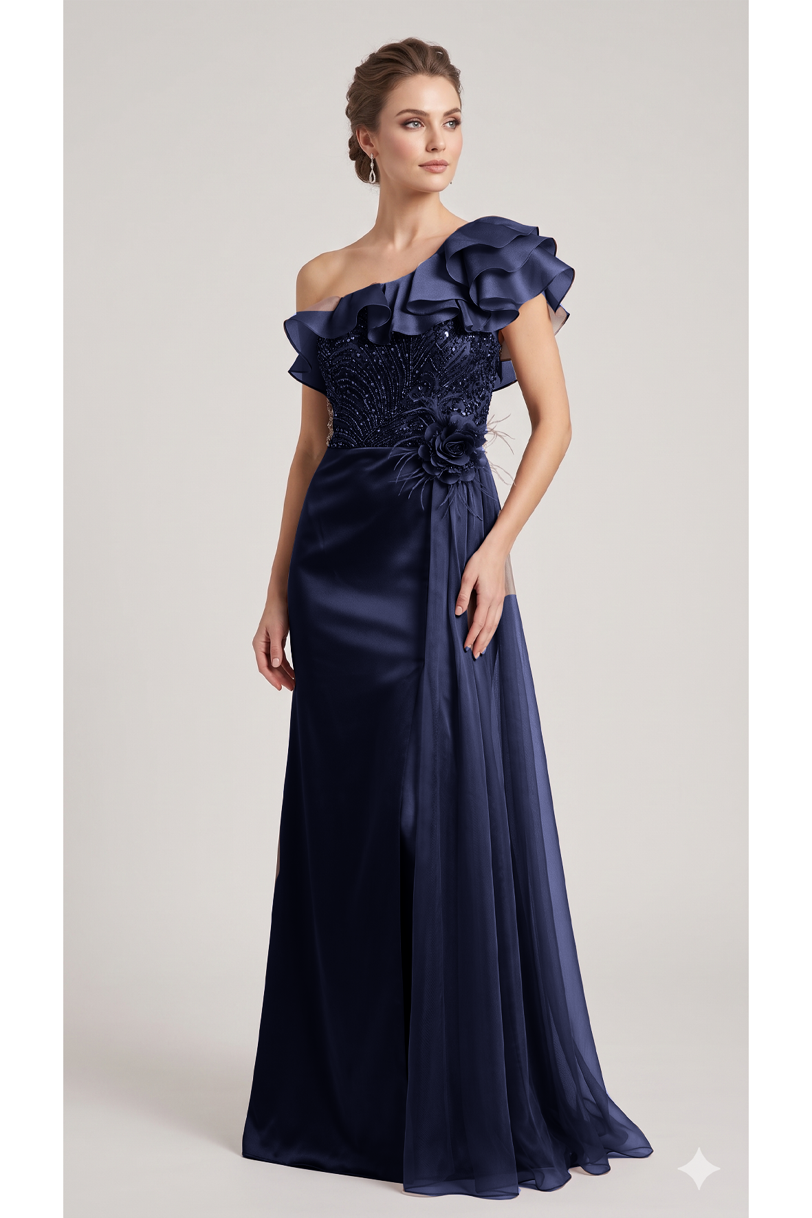 abito lungo fiore laterale ed organza KMK622 BLU MARICLA ELEGANCE 
