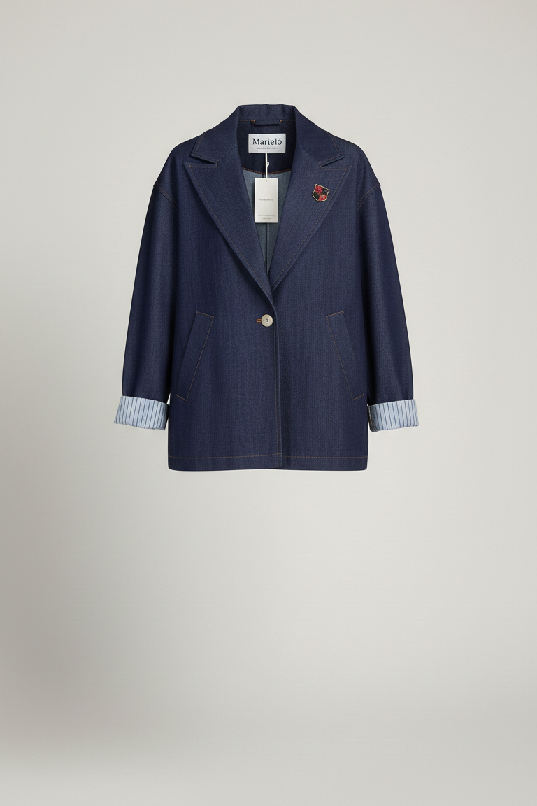 Giacca Blazer in Denim Strutturato con Dettagli Sartoriali ROMI4133 BLU MARICLA 