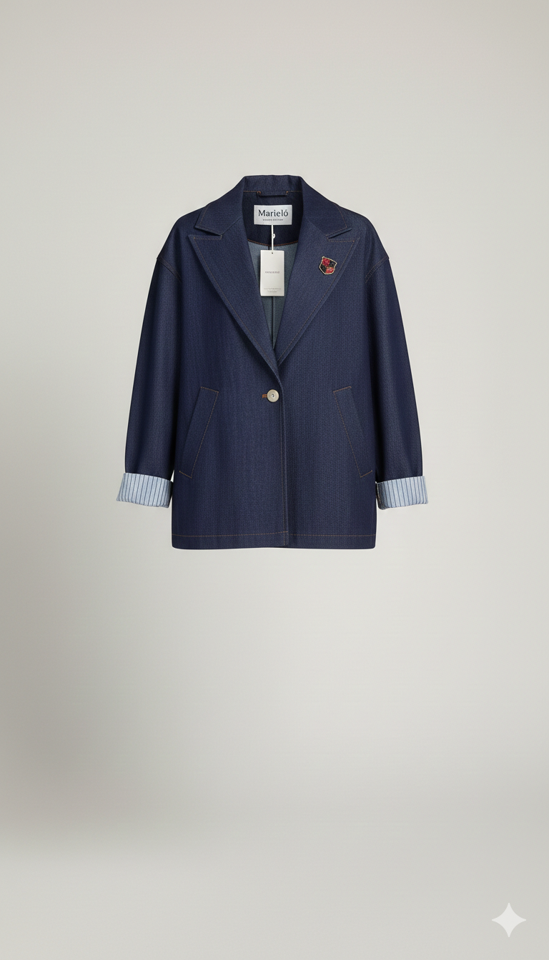 Giacca Blazer in Denim Strutturato con Dettagli Sartoriali ROMI4133 BLU MARICLA 