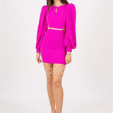 abito midi scollato manica lunga CAR58157 FUXIA MARICLA ELEGANCE 