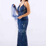 abito lungo intrecciato dietro FI7522 BLU MARICLA ELEGANCE 