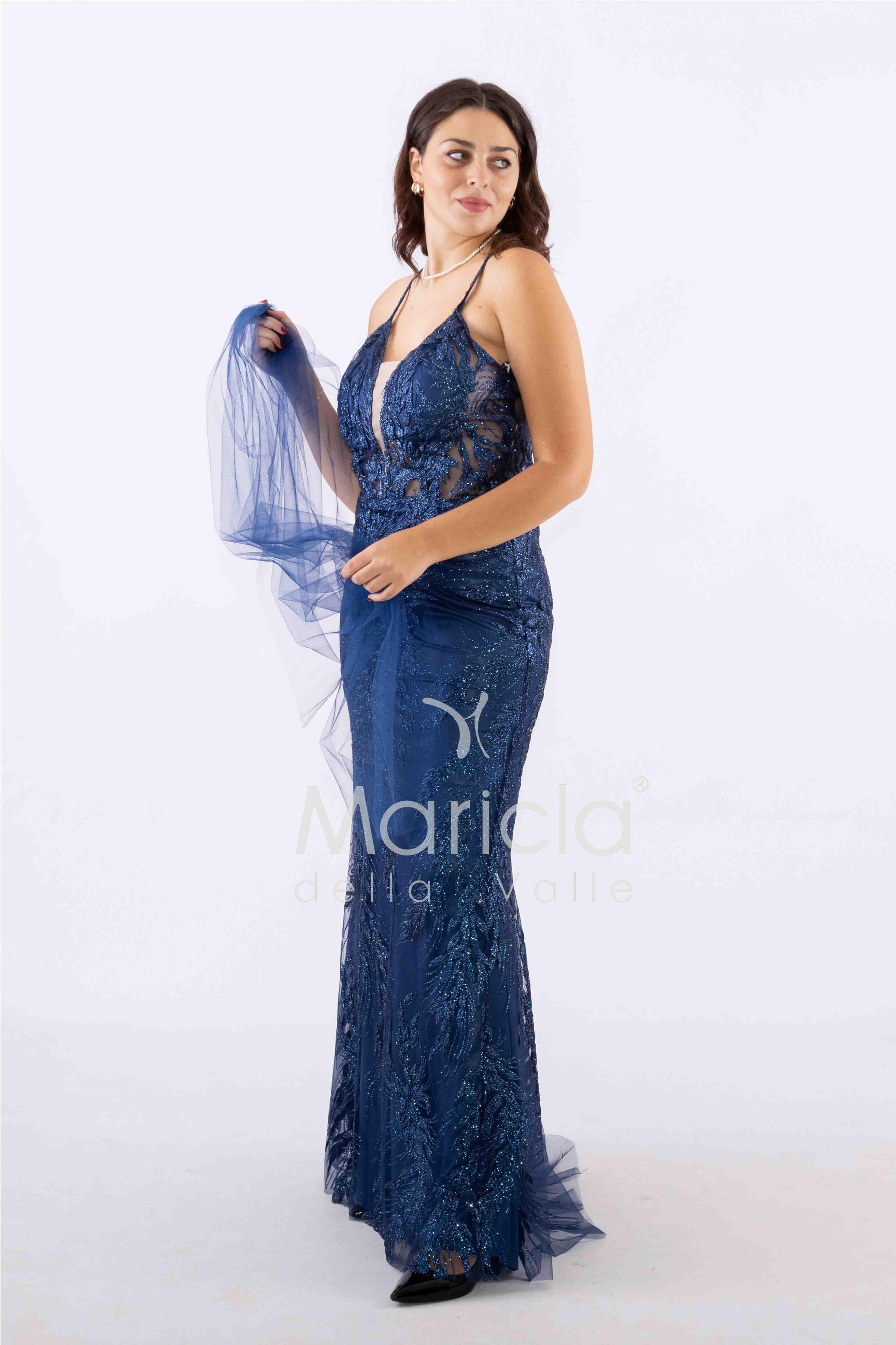 abito lungo intrecciato dietro FI7522 BLU MARICLA ELEGANCE 