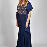 Abito ricamato<BR/> CLO60524 BLU MARICLA ELEGANCE 