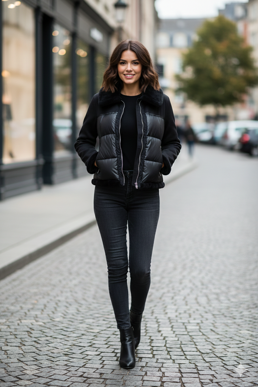 giaccone medio piumino e pelliccia AZ43P NERO MARICLA 