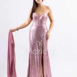 Abito a sirena lungo con micropaillettes <BR/> JC35336 ROSA MARICLA ELEGANCE 
