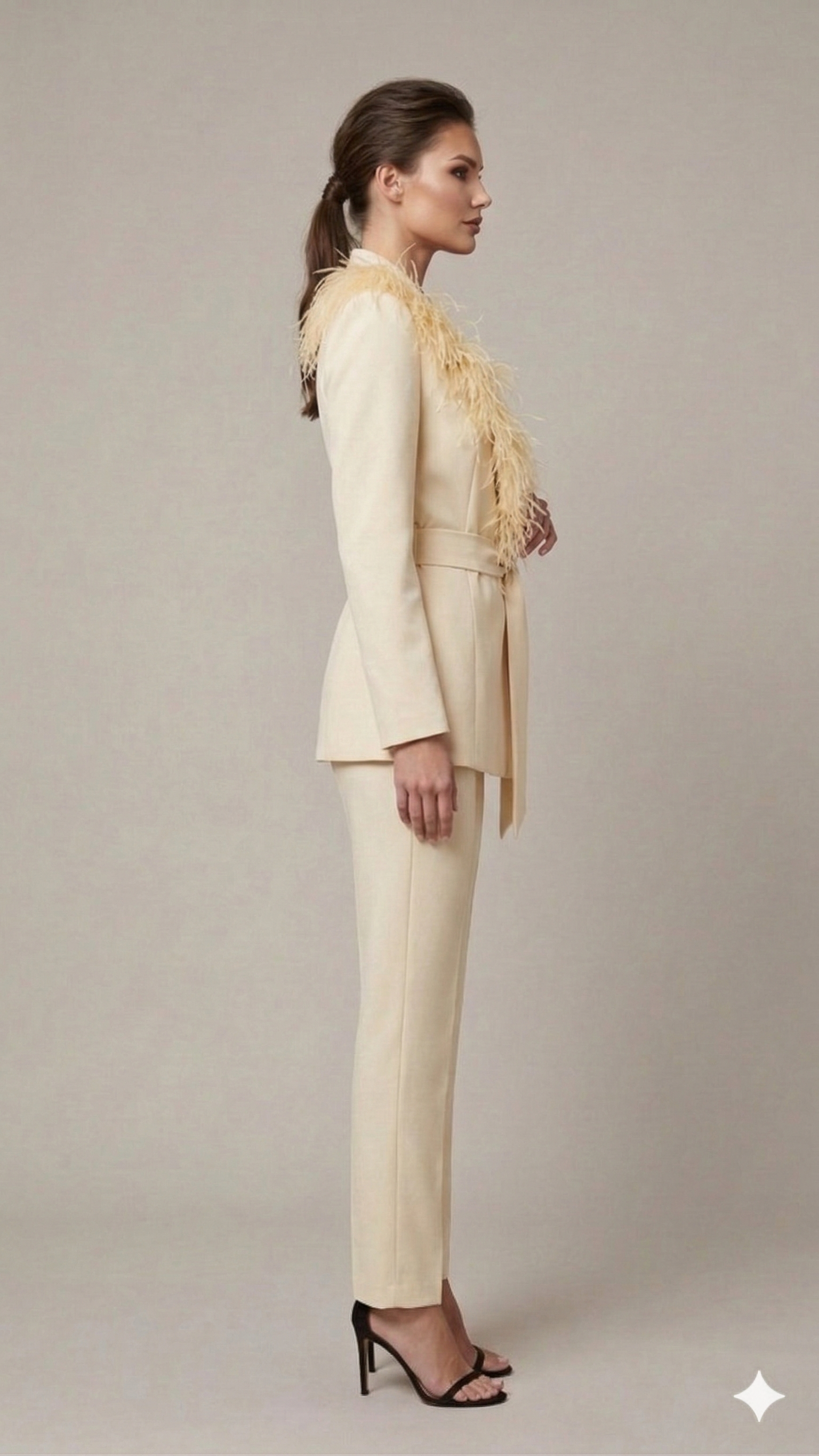 tailleur con piume bavero EC04609 BURRO MARICLA 