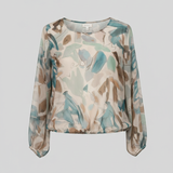 Blusa Leggera in Chiffon con Stampa Astratta Acquerello GR2040 OTTANIO MARICLA 