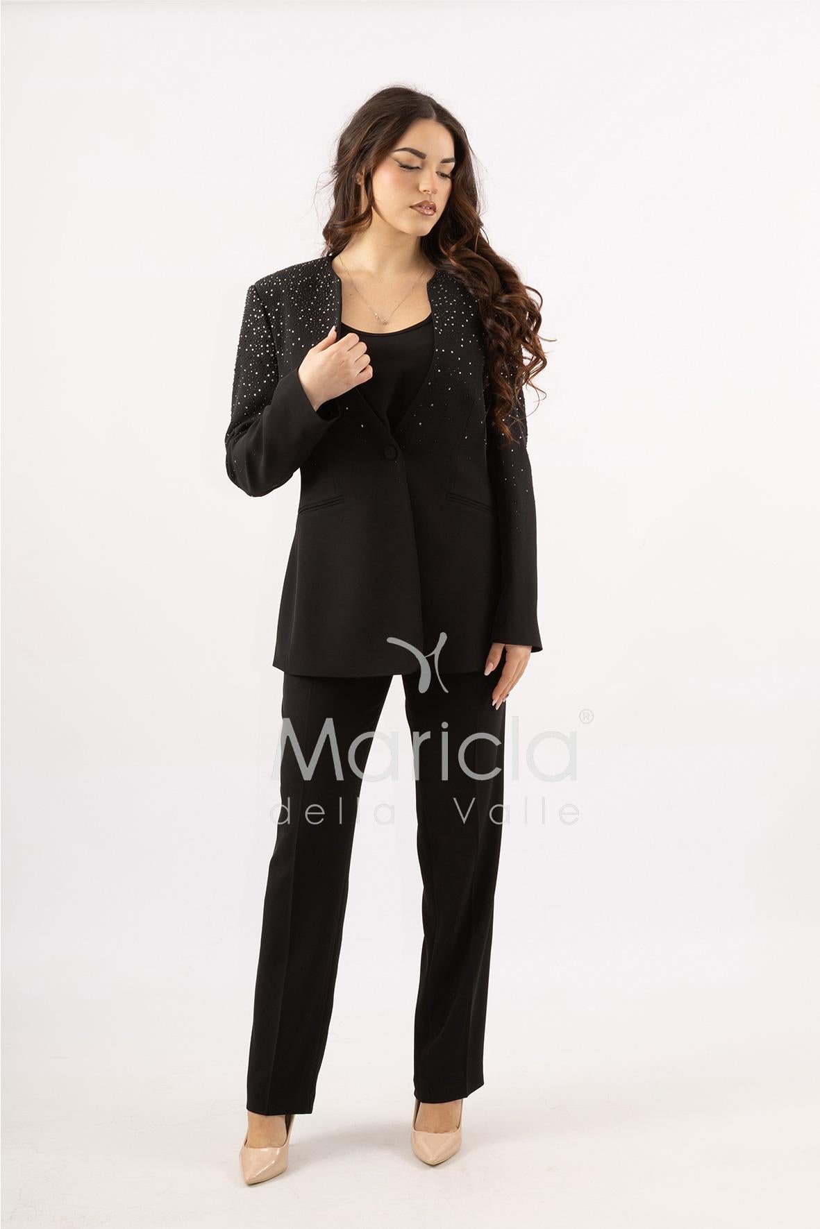 Tailleur Completo 3 pezzi in strass SH728TP NERO SHARON 