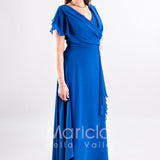abito lungo chiffon con spilla gioiello JC35164 ROYAL MARICLA ELEGANCE 