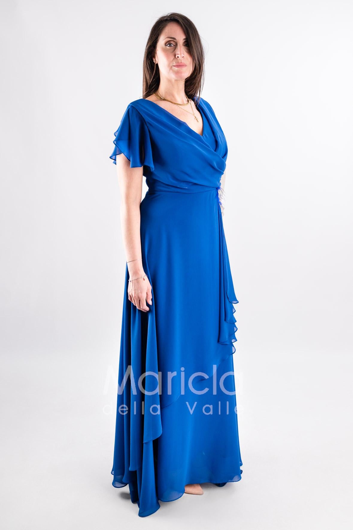 abito lungo chiffon con spilla gioiello JC35164 ROYAL MARICLA ELEGANCE 