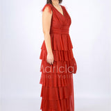 abito lungo balze piume JC28831M ROSSO MARICLA ELEGANCE 