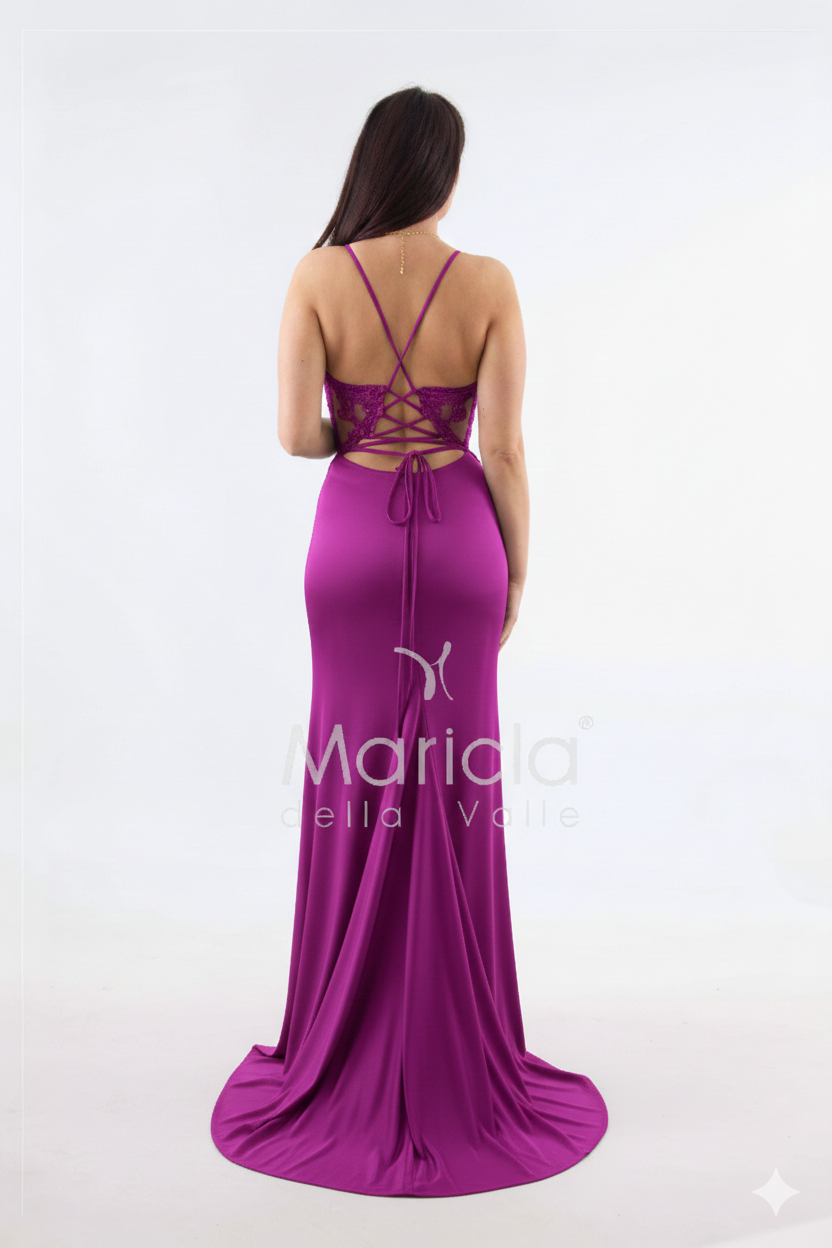 abito sirena corpetto ricamato ANT20412XJ ORCHIDEA ANTILLE ELEGANCE 