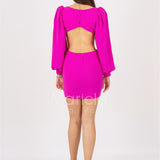 abito midi scollato manica lunga CAR58157 FUXIA MARICLA ELEGANCE 