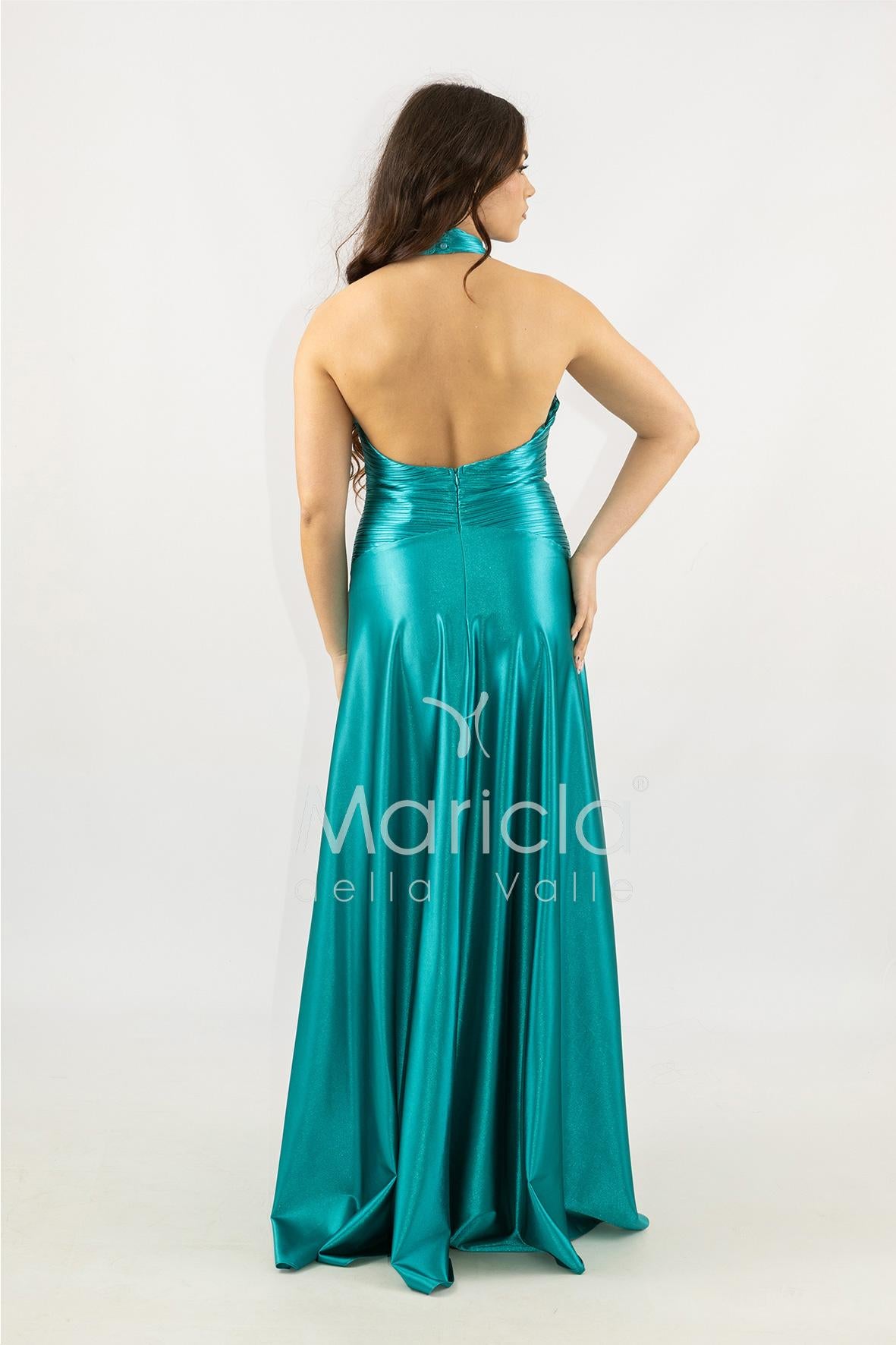 abito lungo incrocio plisse JC35267 SMERALDO MARICLA ELEGANCE 